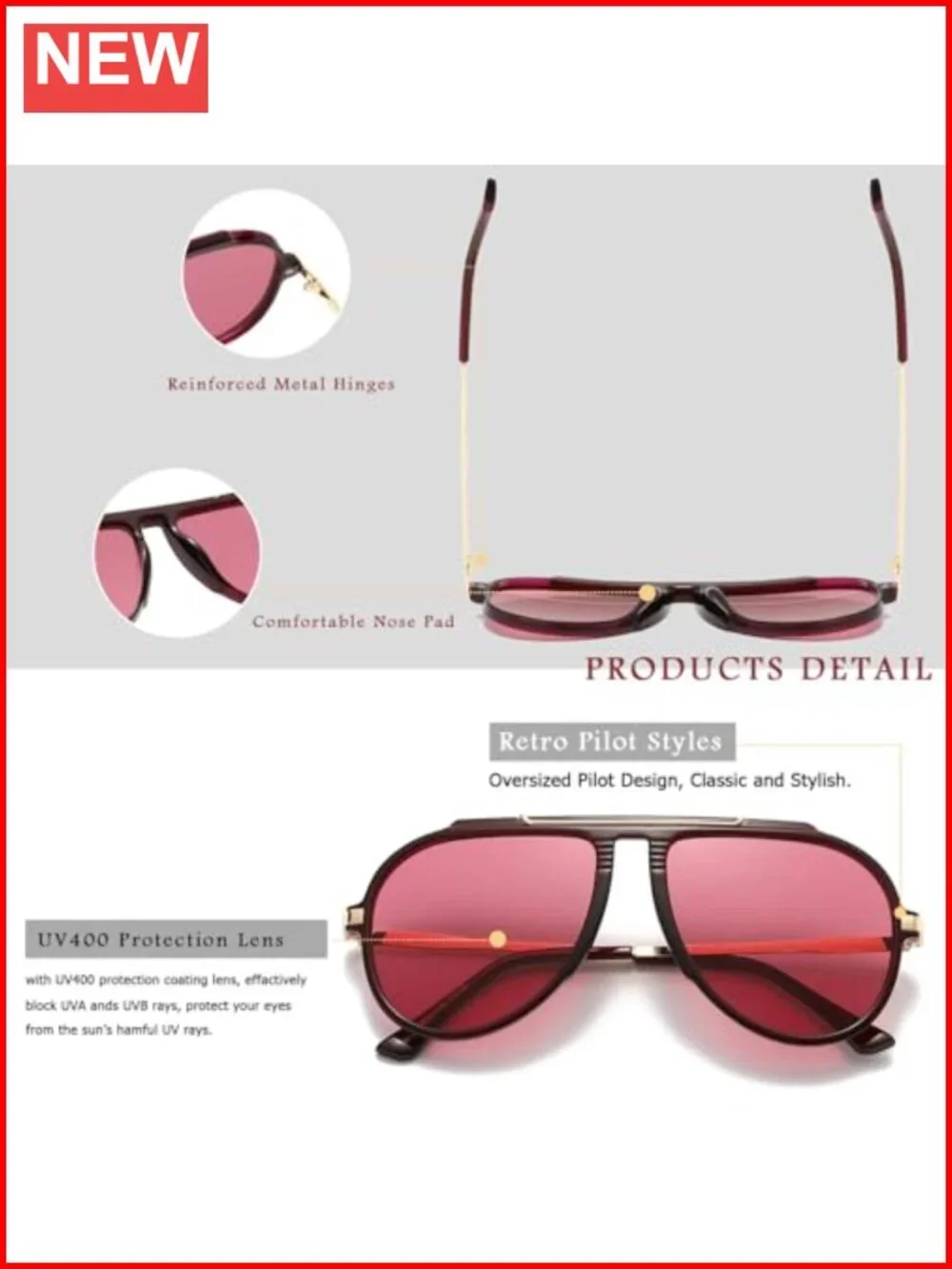 Oversized Retro Pilot Sunglasses for Women Men UV400 Driving Glasses